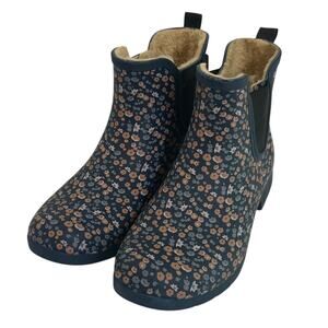 Chooka Womens Ankle Rain Boots Waterproof Plush Lined Size 10 Blue Floral NEW